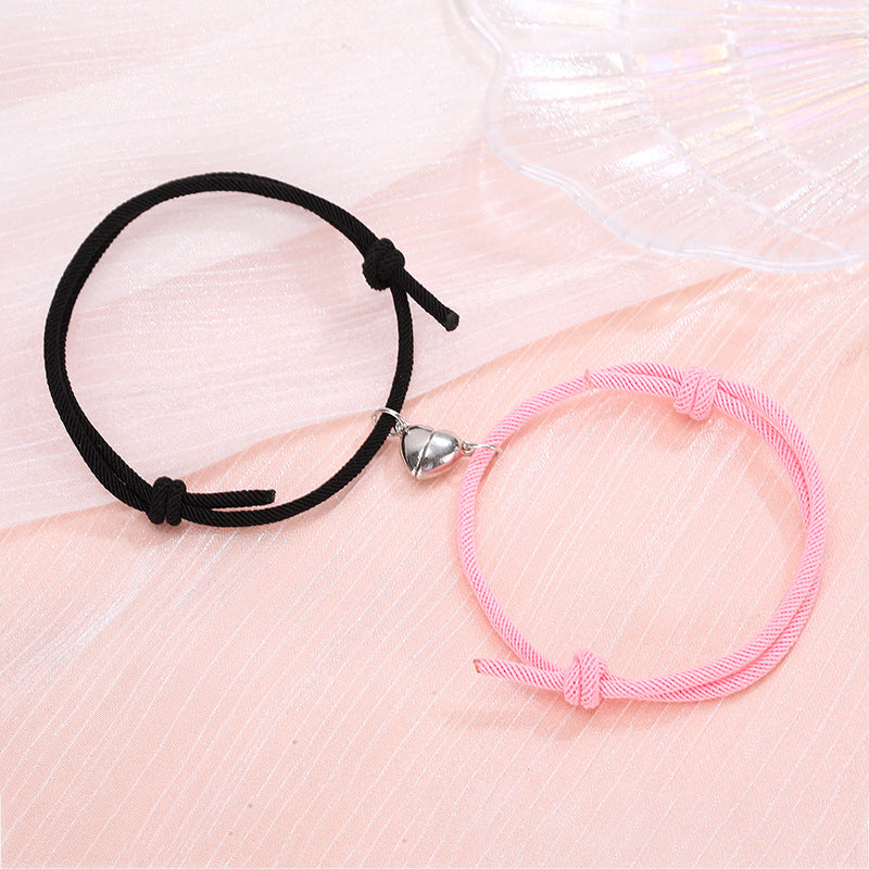 Simple Alloy Heart Magnetic Couple Bracelet Set