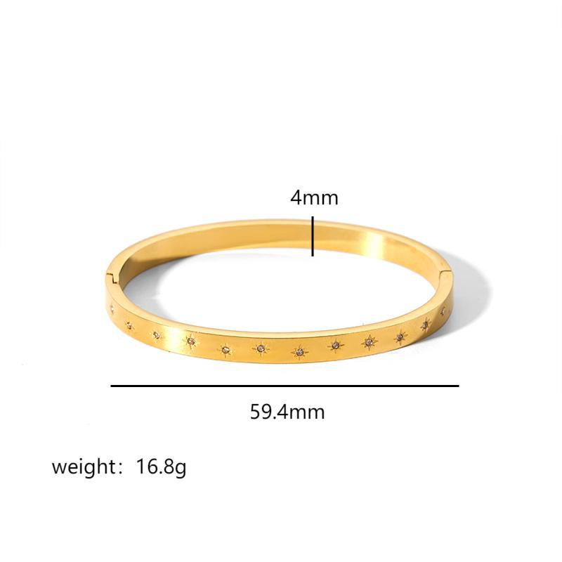 18K Gold Plated Stainless Steel Zircon Star Bangle Bracelet