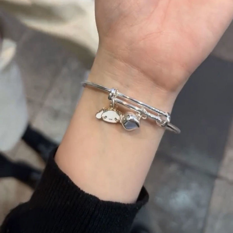Sweet Cartoon Character Alloy Bangle Bracelet with Bell Charm