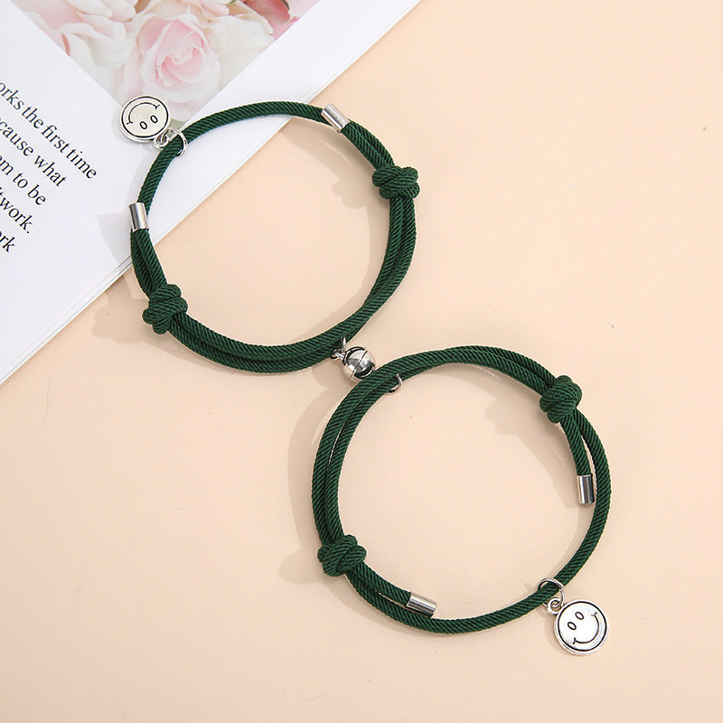 Magnetic Smiley Face Couple Bracelet Set - Handmade Woven Jewelry