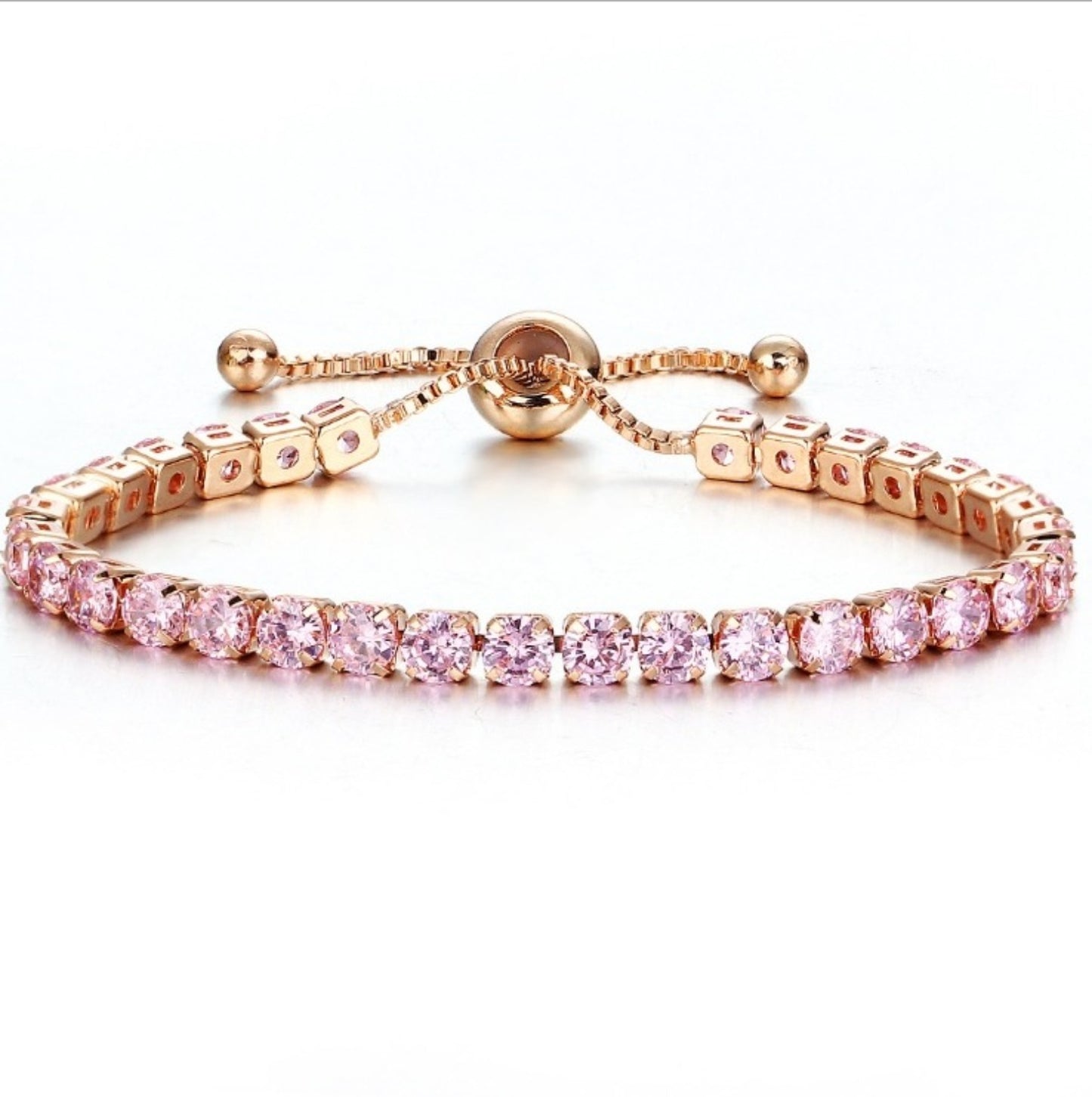 Fashion Adjustable Crystal Pull Bracelet - Gold Plated Zirconia Single Row Design