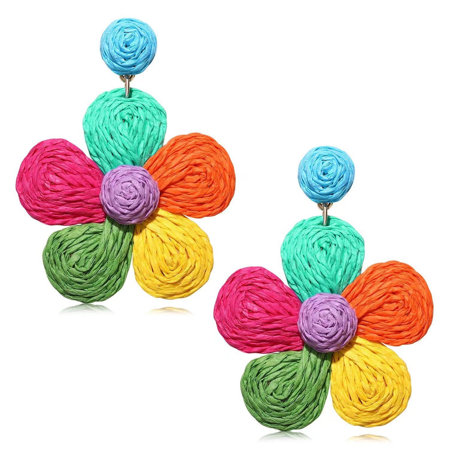 Vacation Floral Raffia Handmade Women's Drop Earrings