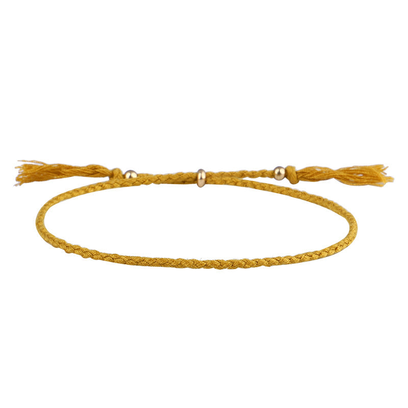 Simple Solid Color Rope Braid Women's Bracelet with Tassel and Copper Beads
