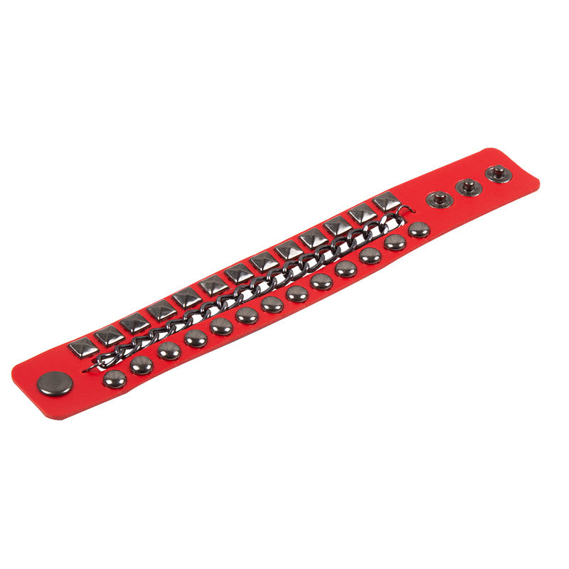 Exaggerated Men's Punk Multi-Layer Studded Faux Leather Bracelet
