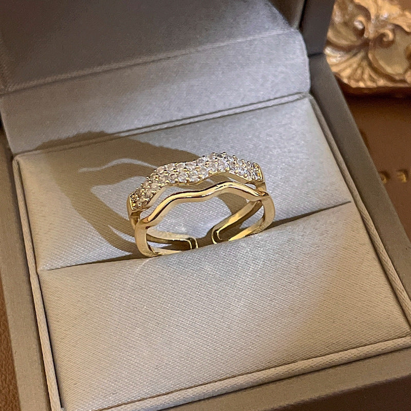 Fashion Heart & Bow Knot Zircon Adjustable Copper Ring