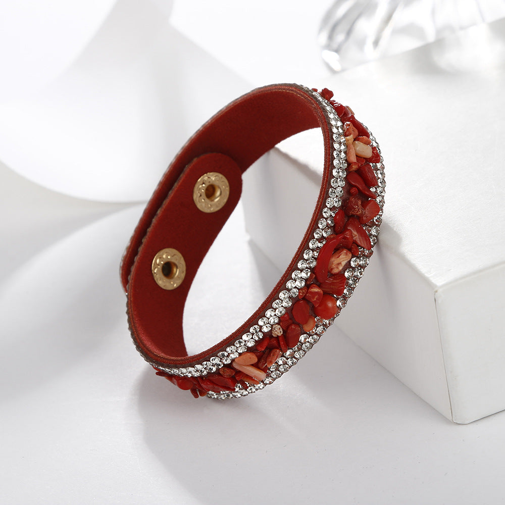 Vintage Multicolor Crushed Stone Inlaid Gemstone Bracelet