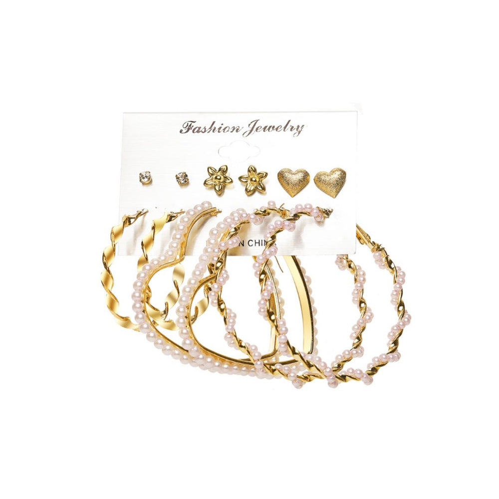 Fashion Heart & Butterfly Metal Chain Earrings Set - 15 Pieces