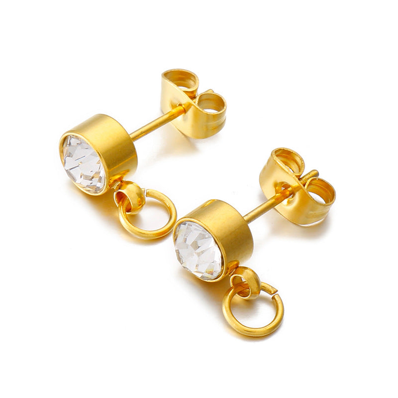 "Stainless Steel Gold Plated Zircon Stud Earrings with Rhinestone Inlay - Korean Fashion Personalized Design"