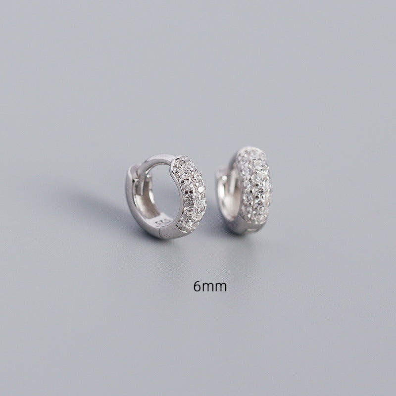 S925 Silver Three-Row Diamond Wide-Faced Ear Cuff Earrings