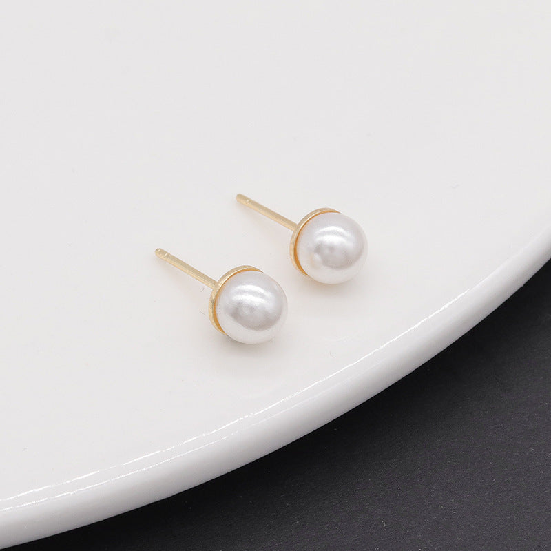 Stainless Steel Simple Pearl Stud Earrings with Hypoallergenic S925 Silver Post