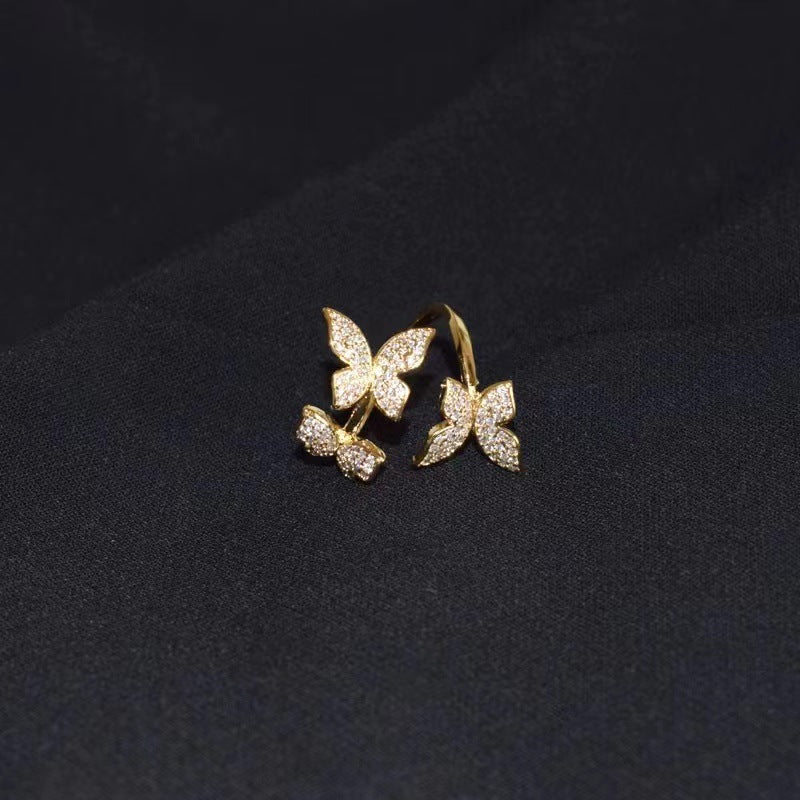 Elegant Butterfly Adjustable Open Ring with Micro Pave Copper Design