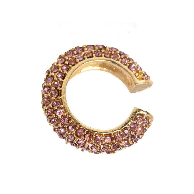 C-Shaped Inlaid Diamond Ear Cuffs - Minimalist Statement Design