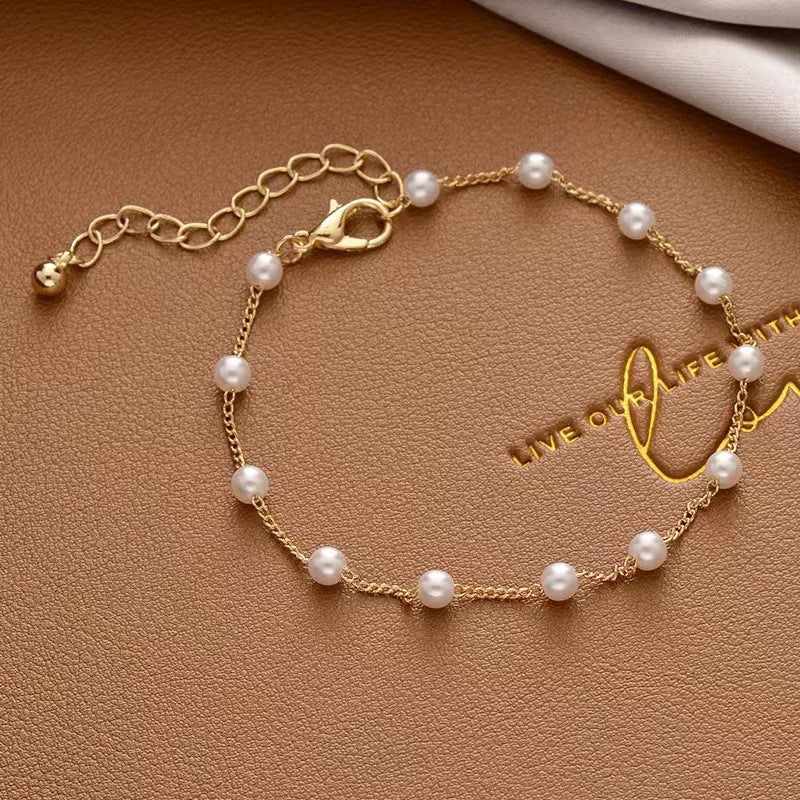 Creative Hip-hop Heart Pearl Cross Gold Coin Portrait Pendant Bracelet for Women