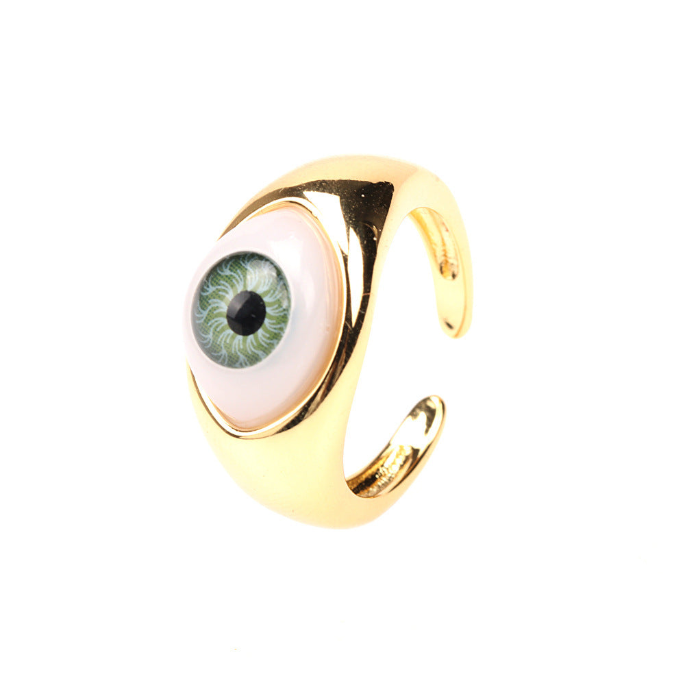 Fashion Devil's Eye Resin Adjustable Copper Ring