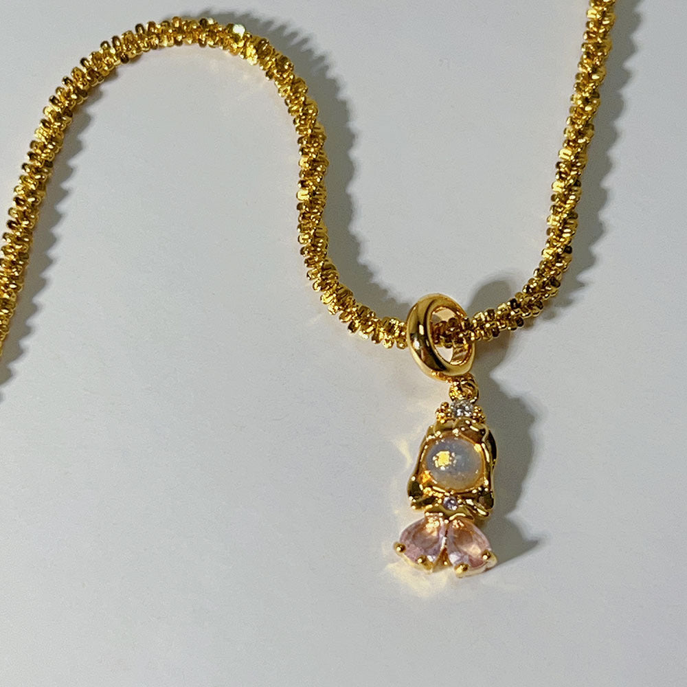 Geometric Zircon Princess Pendant Necklace with 18K Gold Plated Chain