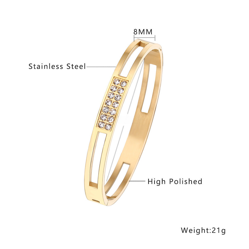 Simple Heart Shape Diamond Gold-Plated Titanium Steel Bangle Bracelet