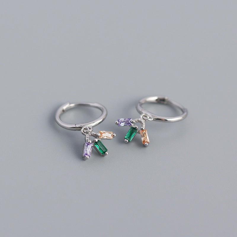 S925 Silver Geometric Multicolor Zircon Dinosaur Earrings