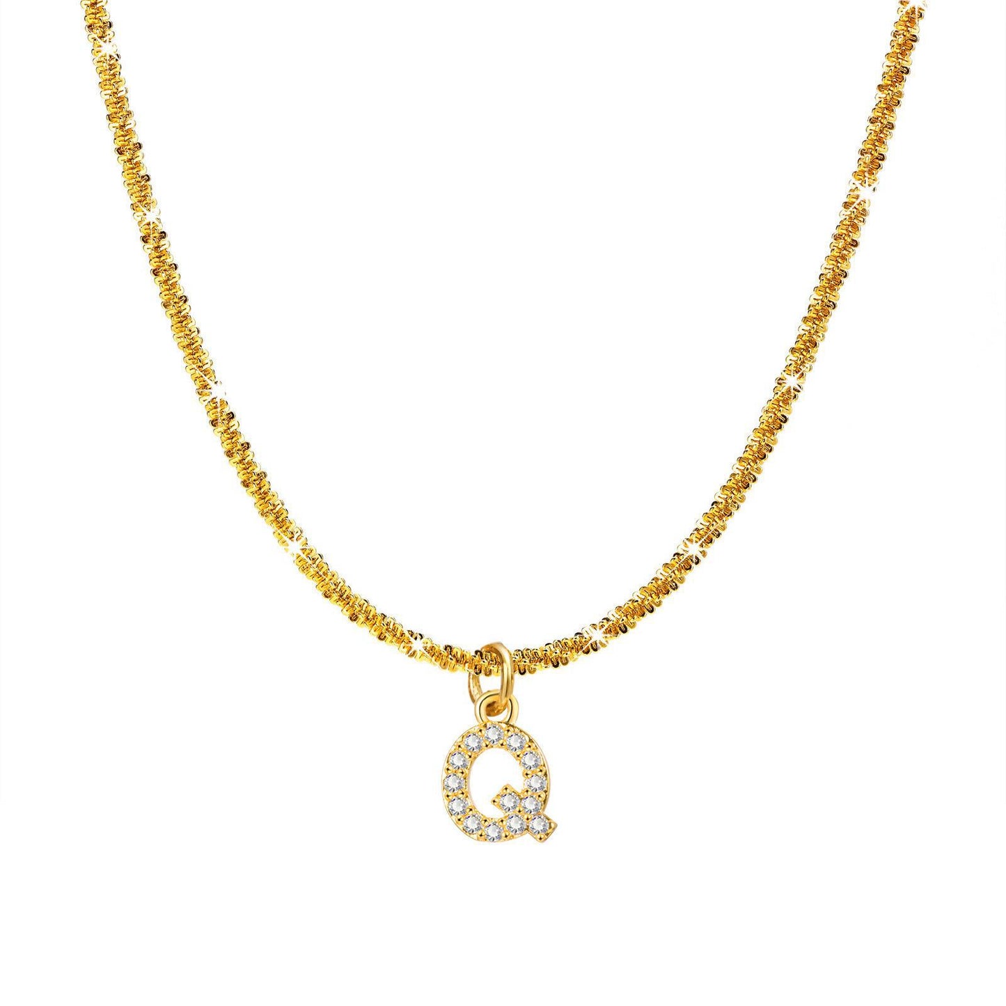IG Style 18K Gold Plated Zircon Letter Pendant Necklace with Snowflake Chain