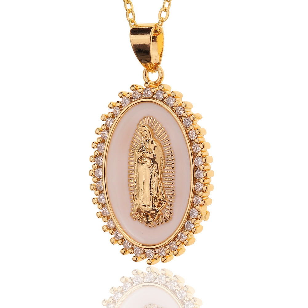 Gold-Plated Copper Virgin Mary Pendant Women's Religious Necklace