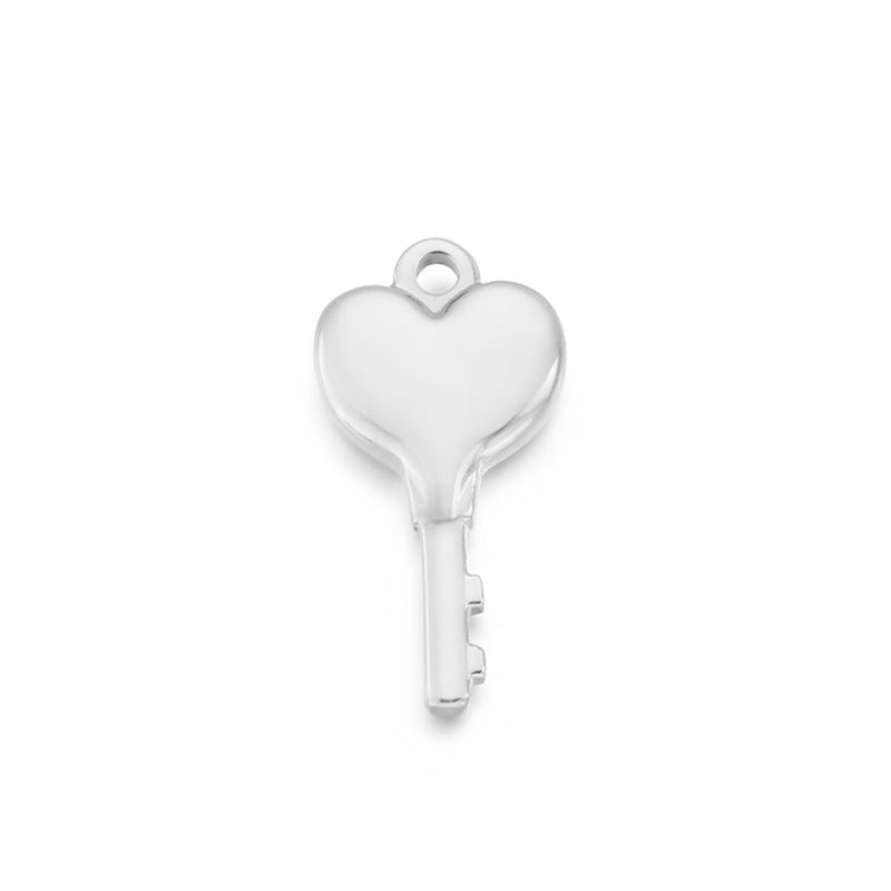 Heart Shaped Stainless Steel Key Pendant Necklace - Hollow Lock Design Jewelry Accessories