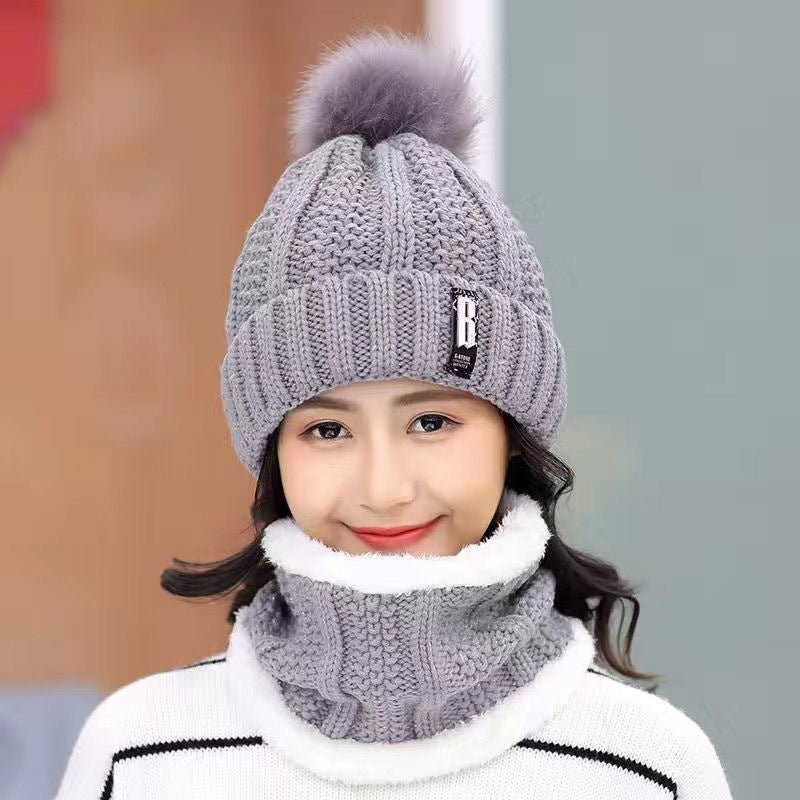 Women's Cozy Knit Wool Cap with Ear and Neck Warmer for Winter