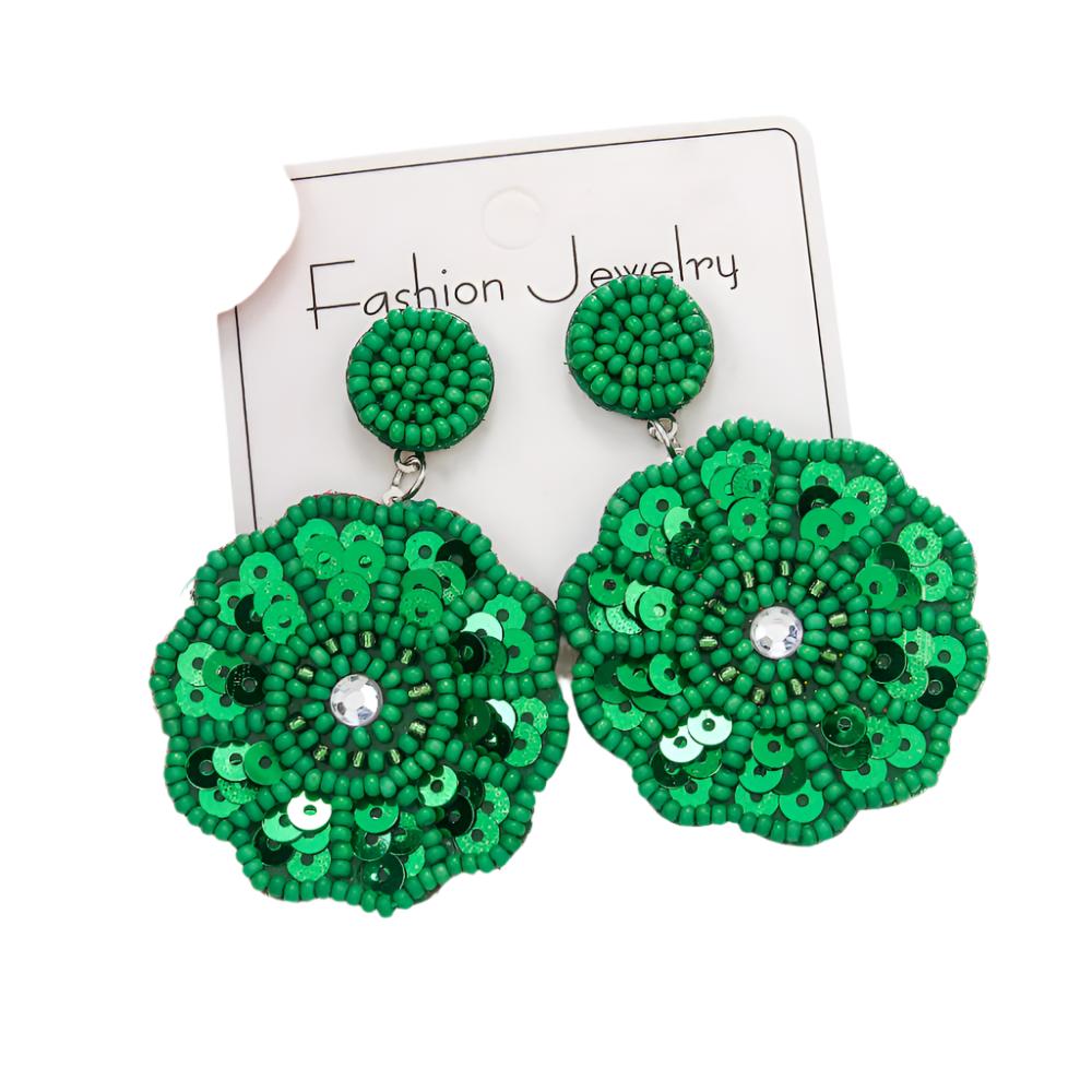 Elegant Bohemian Beaded Sequin Flower Drop Earrings
