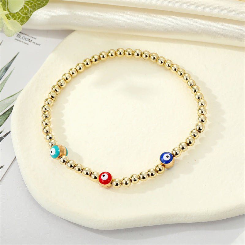 Retro Ethnic Style Gold Bead Evil Eye Bracelet for Women