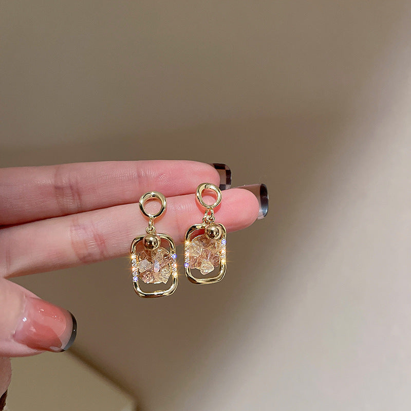 Korean Geometric Diamond Pearl Stud Earrings 925 Silver Needle