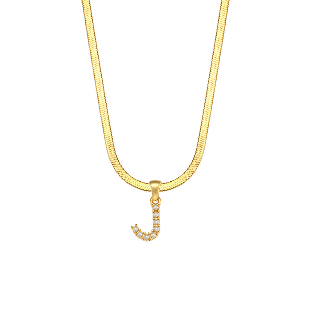 Elegant Letter Pendant Necklace with 18K Gold Plated Snake Chain and Artificial Pearls