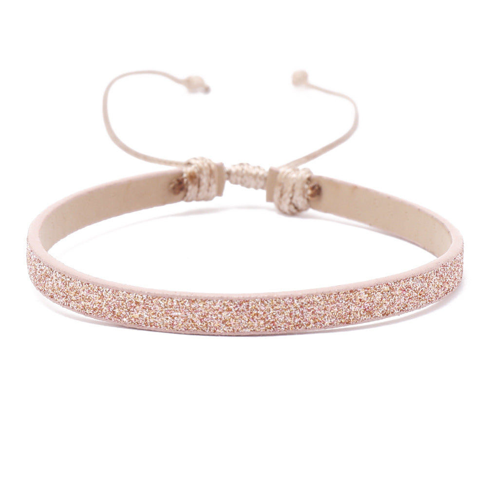 Bohemian Solid Color PU Leather Rope Sequin Handmade Adjustable Bracelet