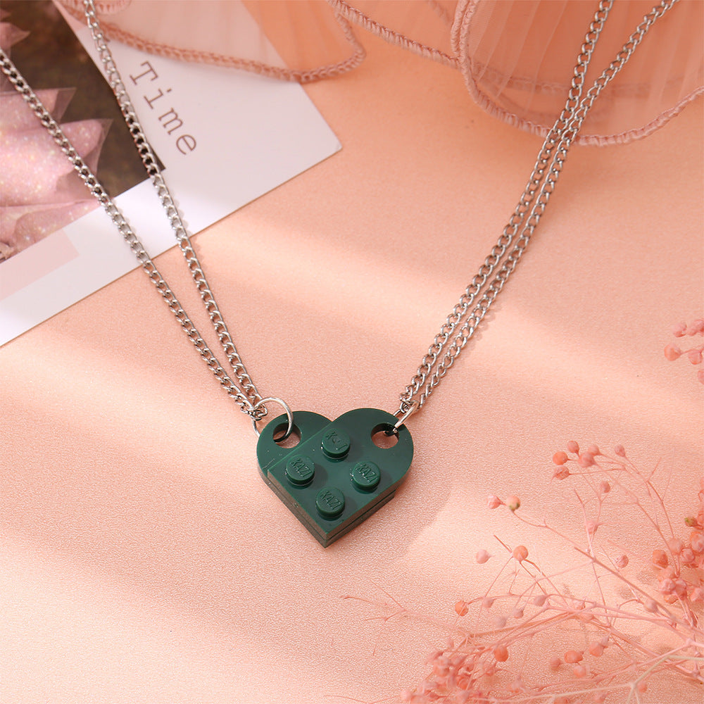 Simple Heart Shape Alloy Pendant Necklace with Colorful Cross Chain