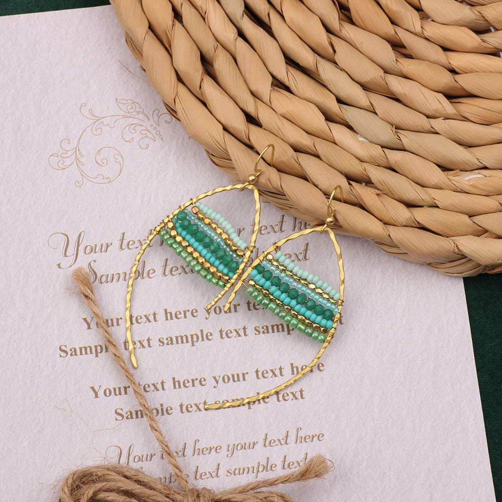 Bohemian Shell Tassel Mesh Earrings with Synthetic Gemstones