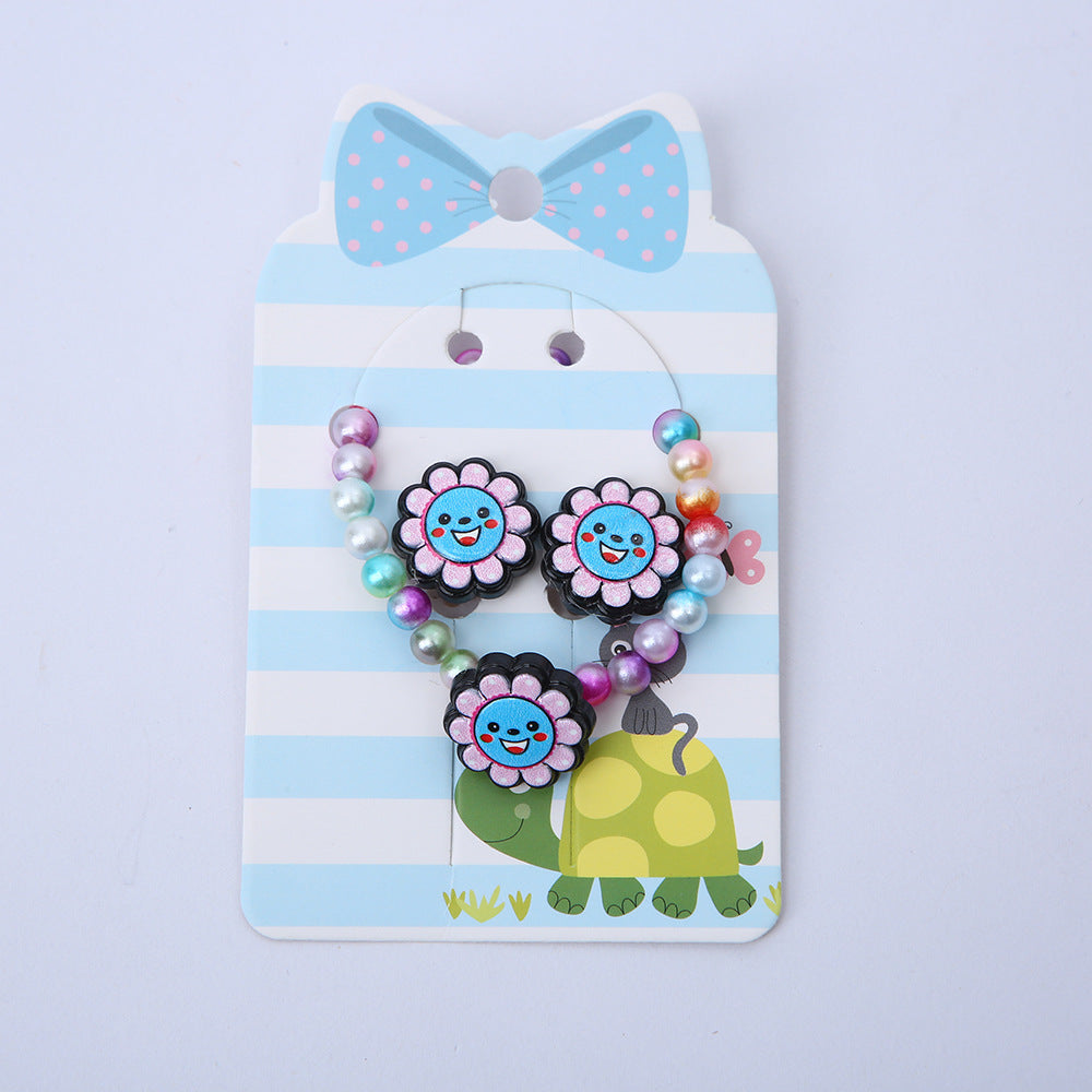 Cartoon Rainbow Butterfly Acrylic Resin Jewelry Set for Girls - Necklace, Earrings, and Bracelet
