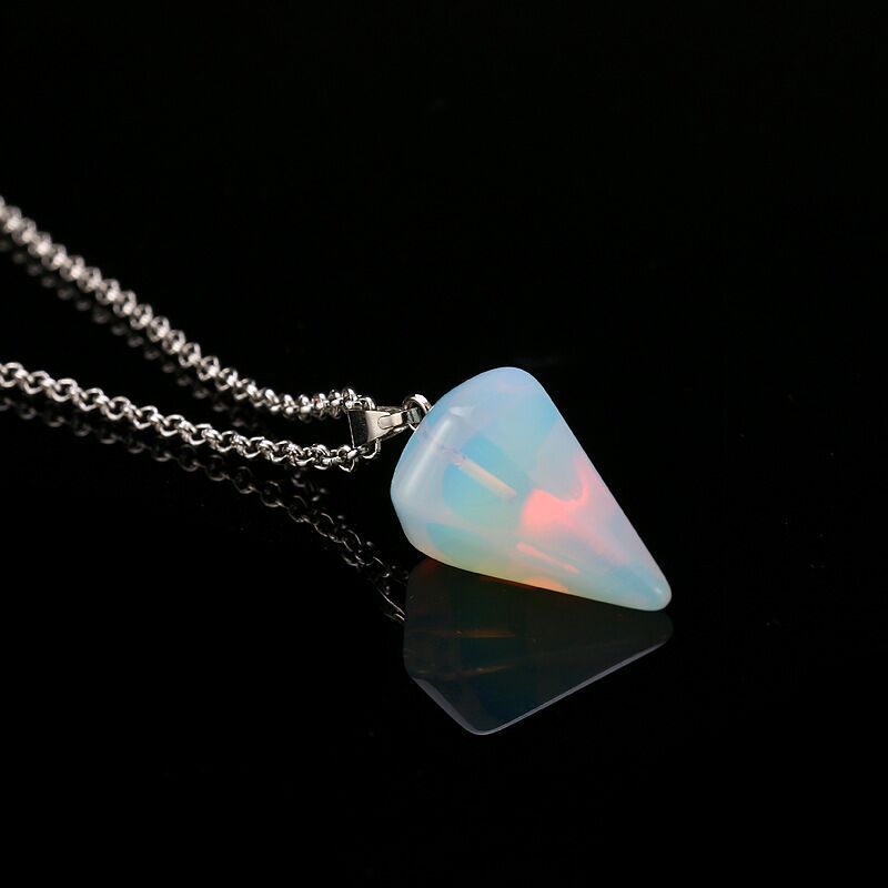 Hexagonal Cone Natural Stone Crystal Pendant Necklace
