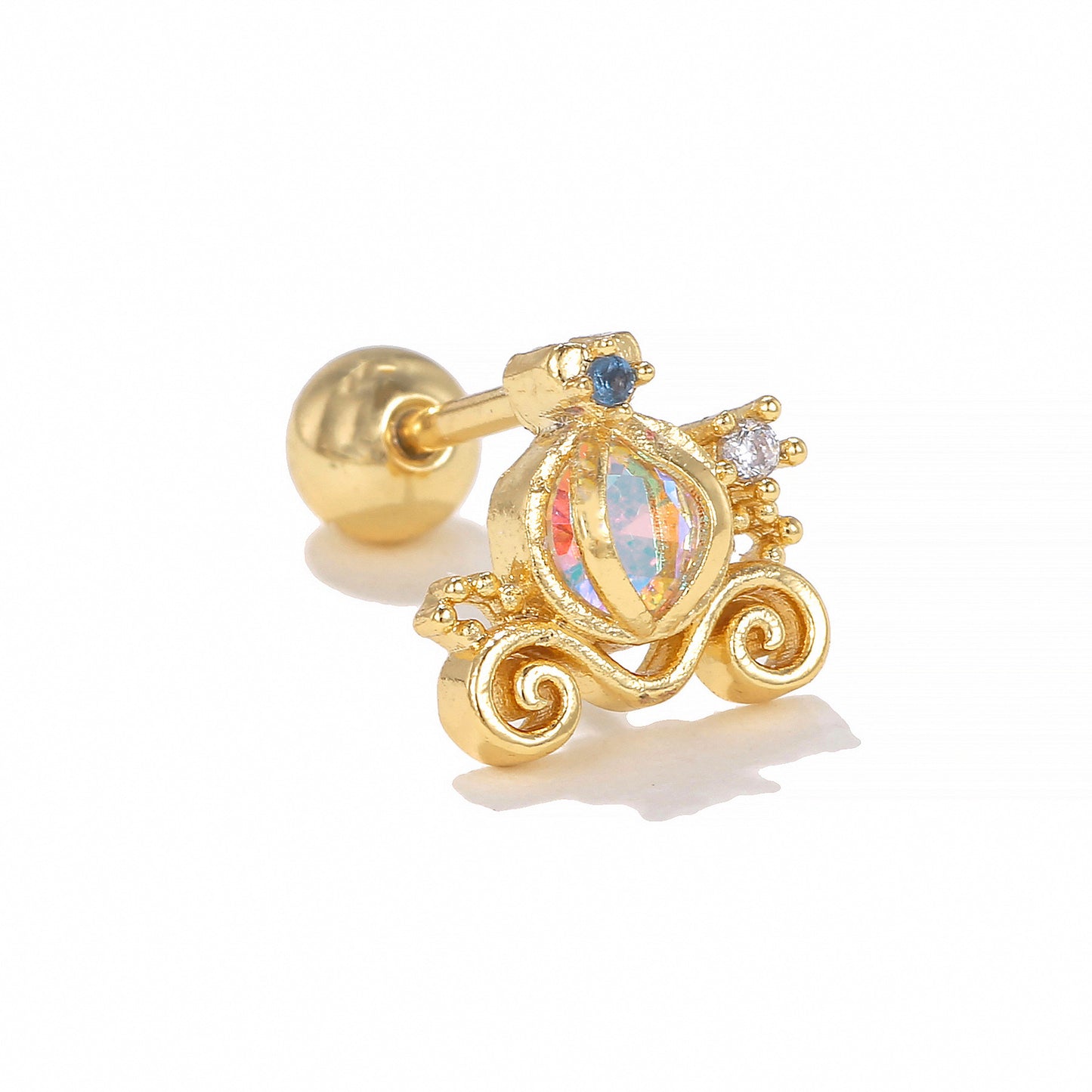 1 Piece Geometric Brass Zircon 18K Gold Plated Animal Ear Studs