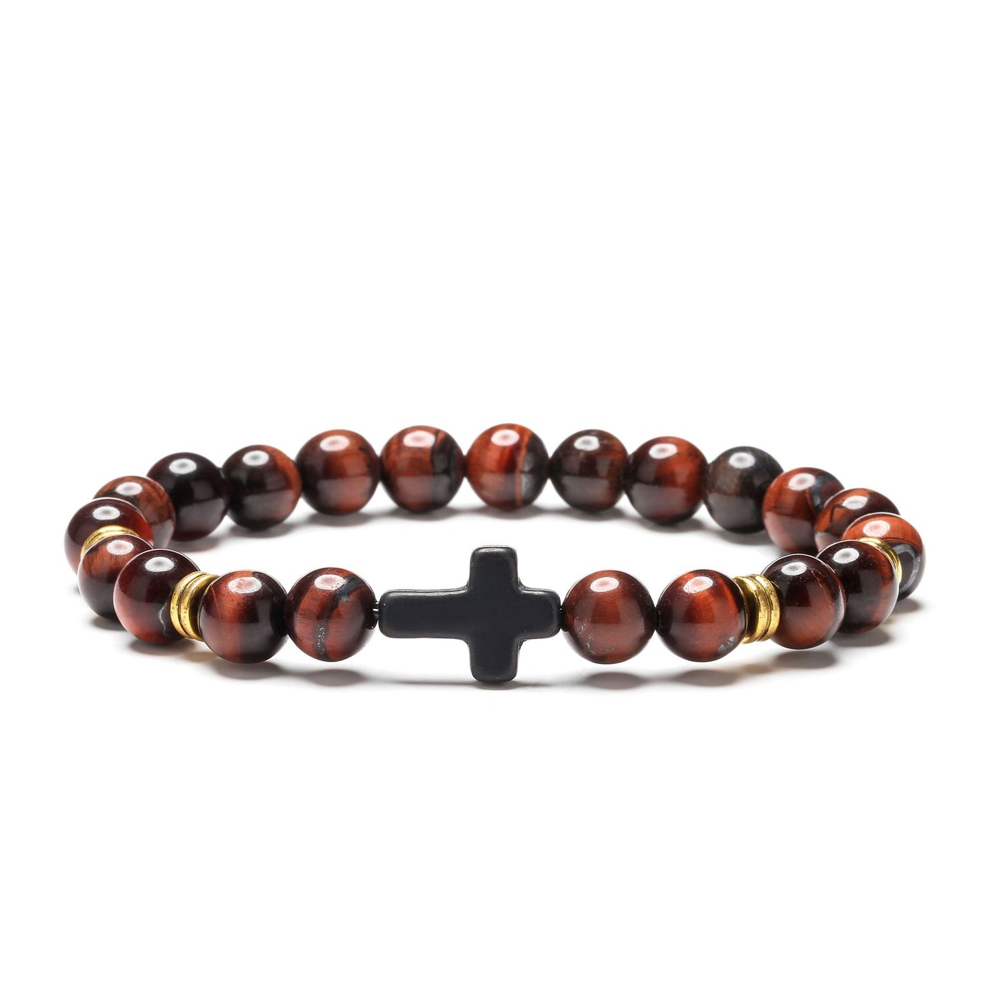 Retro Cross Beaded Turquoise Tiger Eye Lava Stone Bracelet