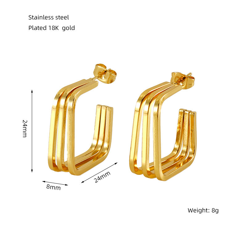 1 Pair Elegant U Shape 18K Gold Plated Stainless Steel Titanium Hoop Earrings