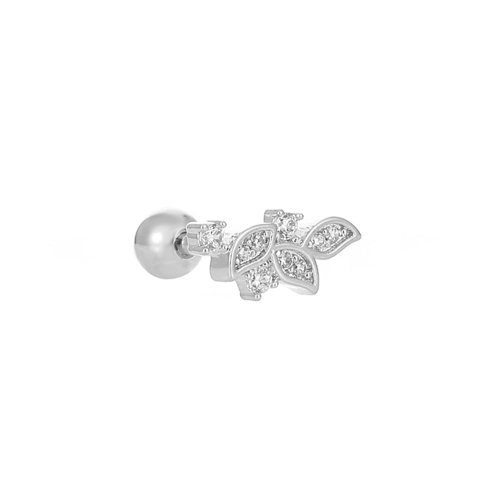 Vintage Zircon Butterfly Flower Heart Copper Screw Earrings