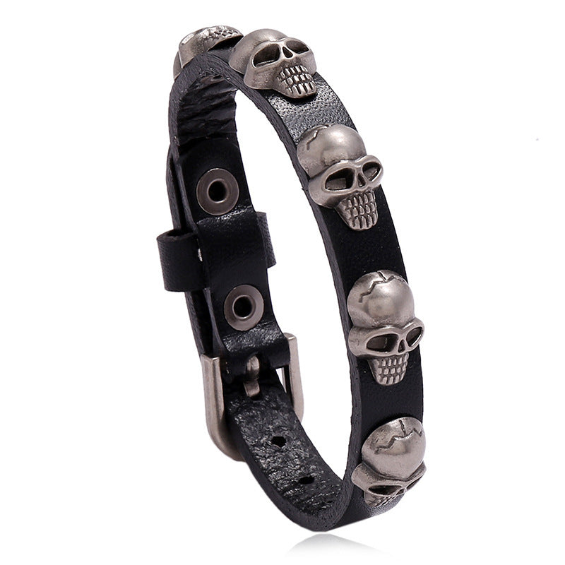 Punk Style Skull Leather Bracelet for Men and Women