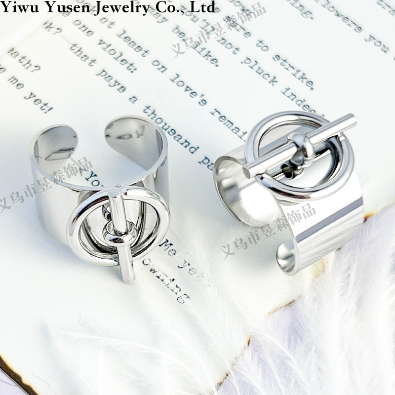 14K Gold Plated Geometric Titanium Steel Open Ring for Women