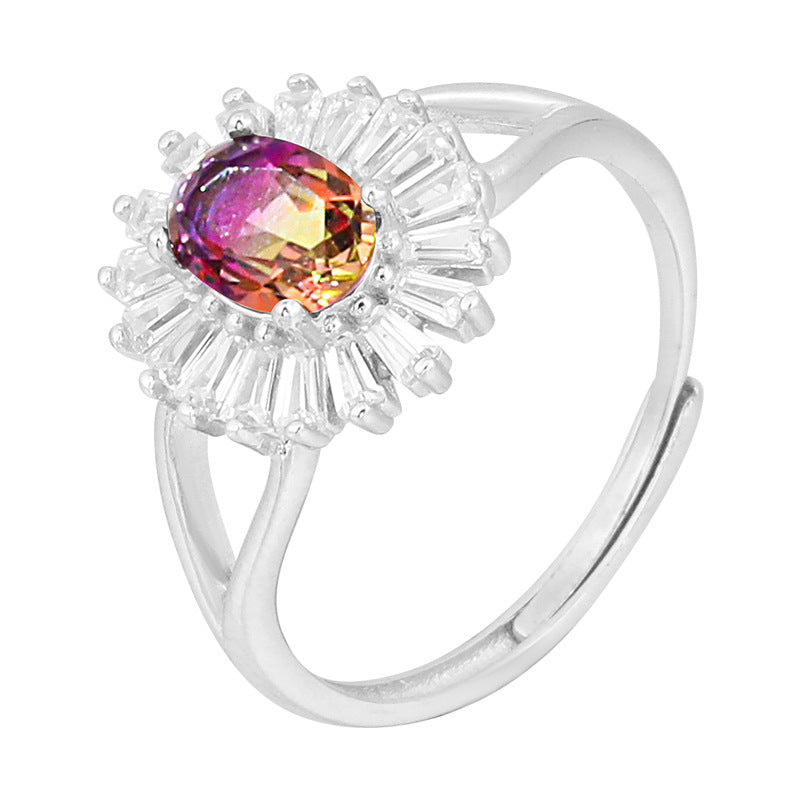 European American S925 Silver Micro-inlaid Tourmaline Ring Jewelry