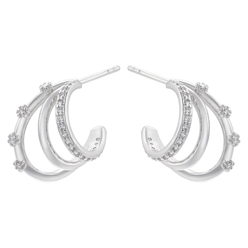 1 Pair Minimalist C Shape 18k Gold Plated Zircon Inlay Ear Studs