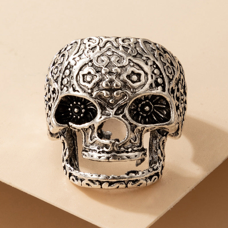 Punk Halloween Skull Zodiac Geometric Metal Ring