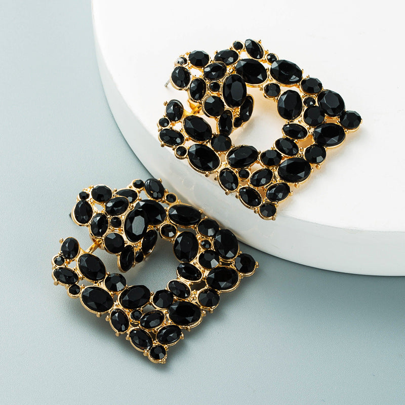 Exaggerated Geometric Square Color Rhinestone Alloy Earrings