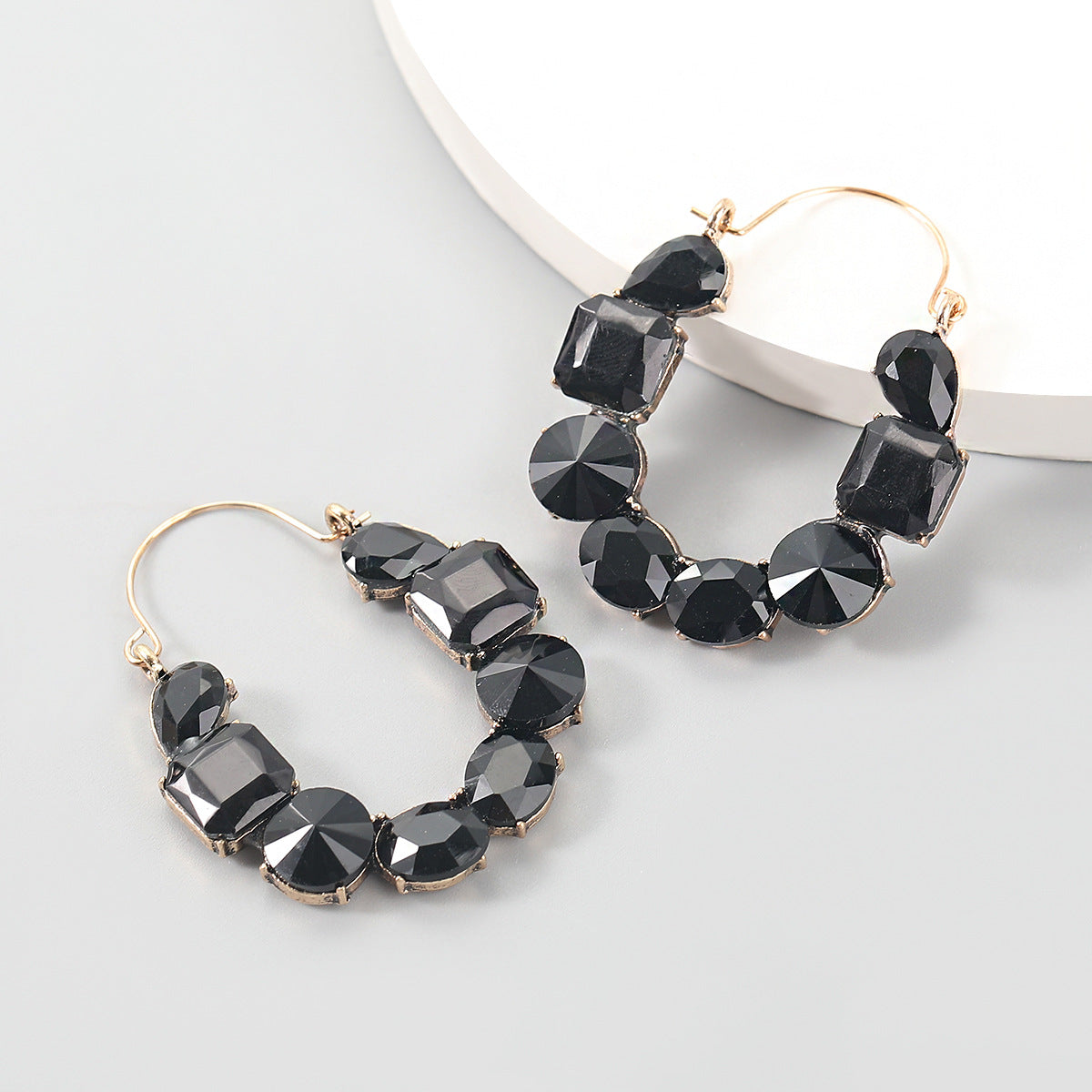 Geometric Rhinestone Inlaid Alloy Statement Earrings