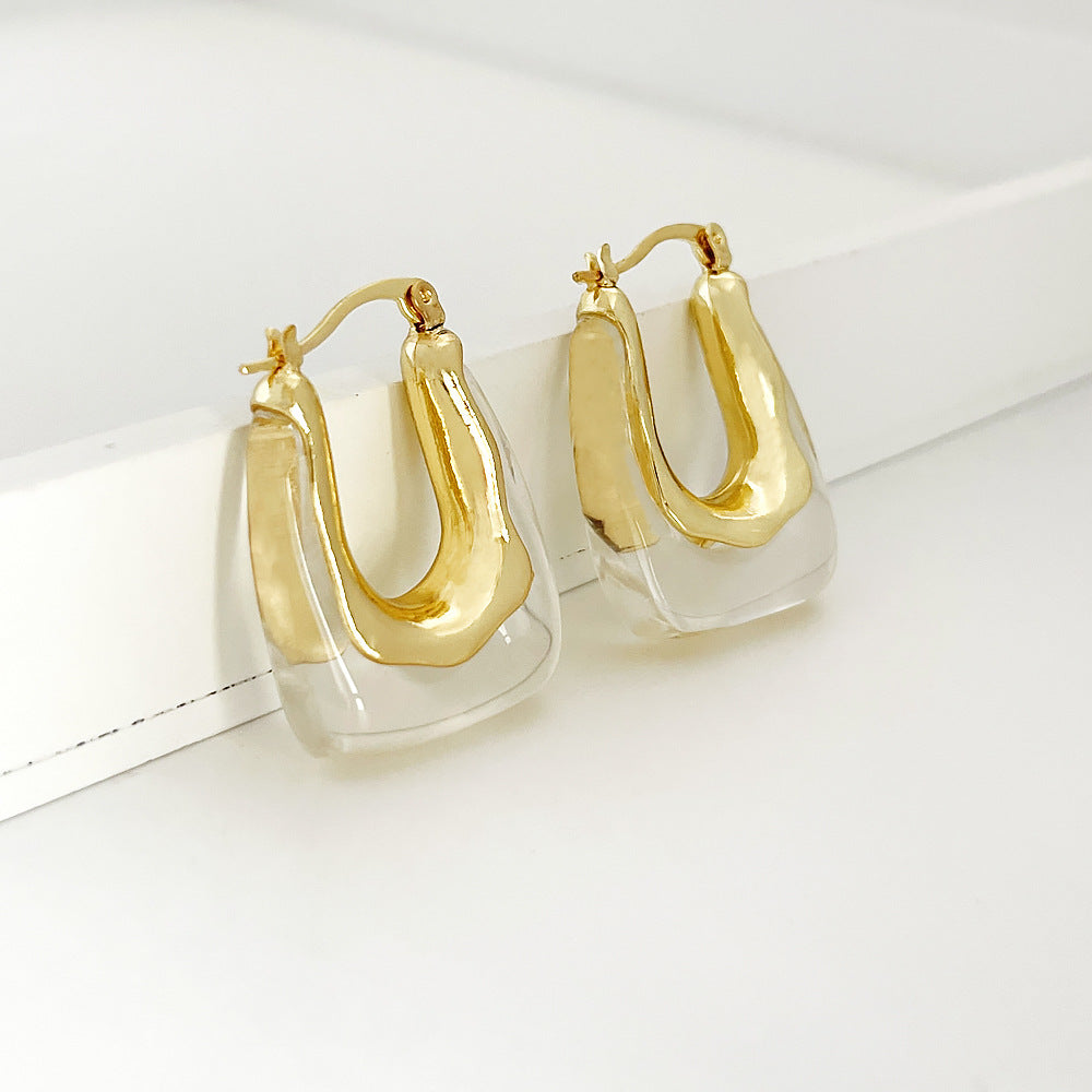 Geometric U-Shape Colorful Jelly Hoop Earrings - Minimalist Design
