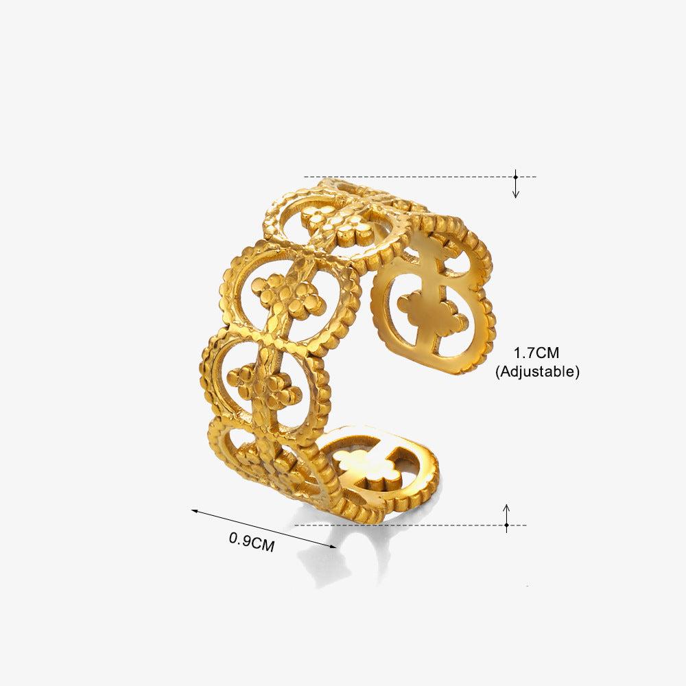 18K Gold Plated Roman Style Geometric Adjustable Stainless Steel Ring