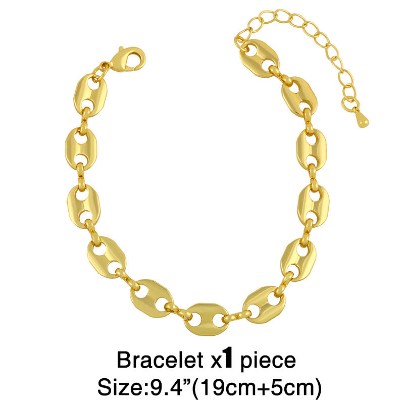 Wild Glossy Metal Pig Nose Pendant Necklace and Bracelet Set