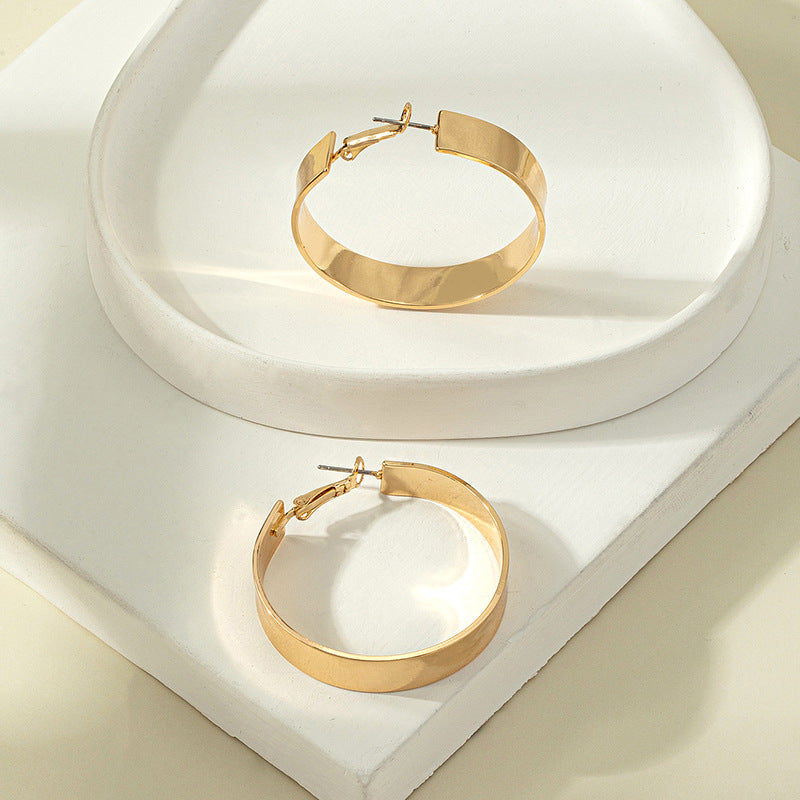 Exaggerated Geometric Alloy Hoop Earrings - Minimalist Statement Metal Ear Jewelry