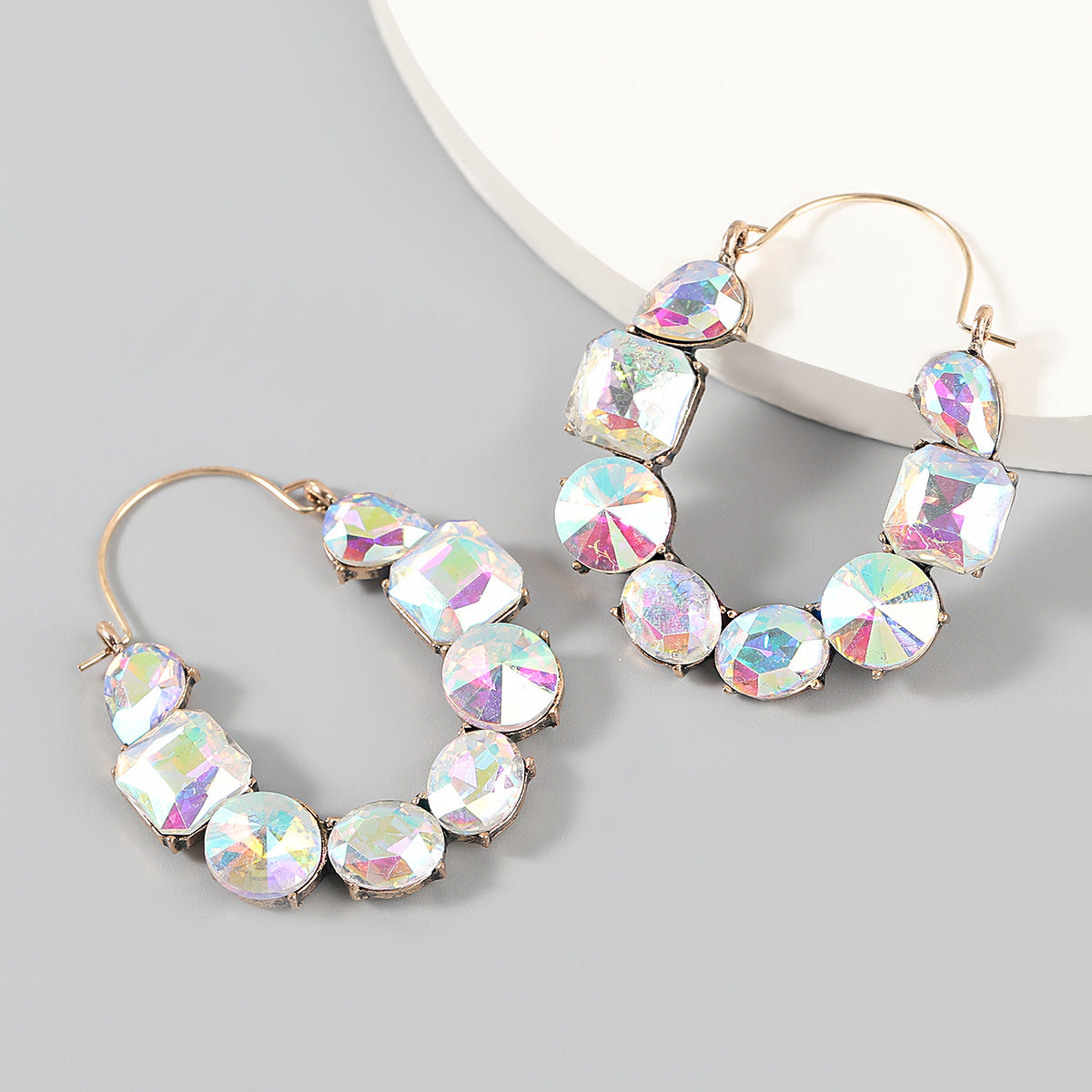 Geometric Rhinestone Inlaid Alloy Statement Earrings